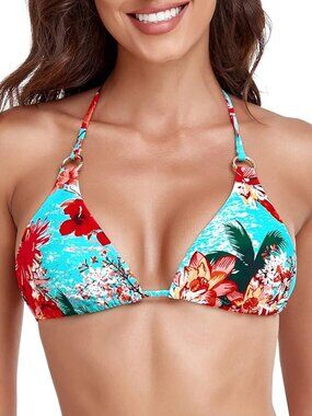 RELLECIGA Women's Triangle Bikini Top 2XL Blue Floral NWT
